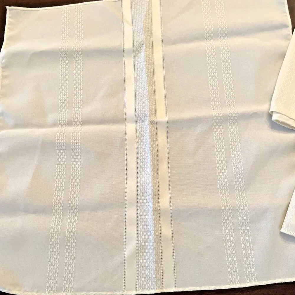 Vintage 80s Ivory Damask Napkins Striped Jacquard Retro 17X17